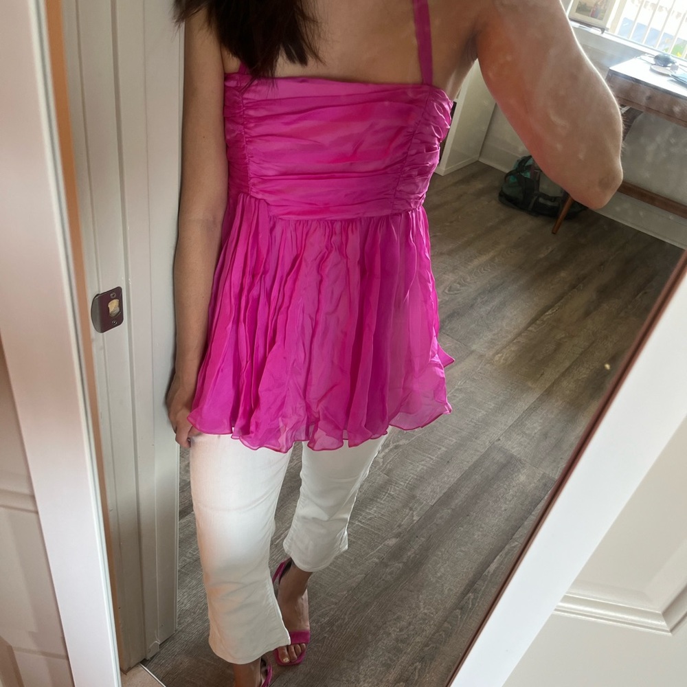 Alice + Olivia Pink Silk Babydoll Halter Top (s)